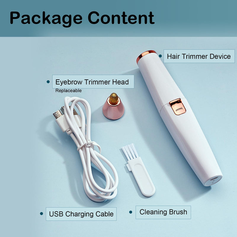 [Australia] - Eyebrow Facial Trimmer for Women - 2 in 1 Rechargeable Face Eye Brow Shaver - Face Remover Peach Fuzz Painless Facial Removal Built-in LED Light for Lips Arm Nose Hair Bikini Line Body (Pink) White 