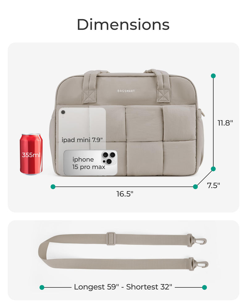 BAGSMART Gym Bag for Women, Personal Item Puffer Duffle Bag, Weekender Overnight Carry On Tote Handag for Travel Camel