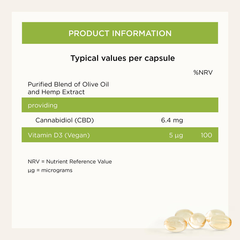Healthspan CBD Oil Capsules 384mg (60 Capsules) | 6.4mg Pure CBD Oil Capsules | 384mg CBD per Pack | Enriched with Vitamin D