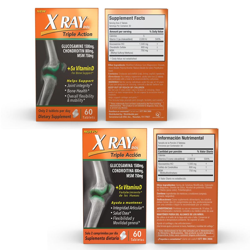 [Australia] - X Ray Dol Triple Action Glucosamine Chondroitin Joint Support Supplement, with MSM & 5X Vitamin D, Knee & Hip, Supports Bone Health, Flexibility & Mobility, Adults & Seniors, 60 Count, 1-Pack 60 Count (Pack of 1) 
