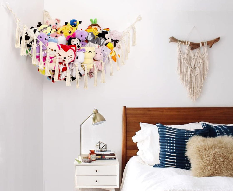 [Australia] - Stuffed Animals Hammock Corner Hanging Net with Wooden Beads Macrame Stuffed Animal Storage Ideas Plush Holder Toy Organizer for Boho Nursery Playroom Bedroom Kids Room Decor (cream, X-Large) cream 