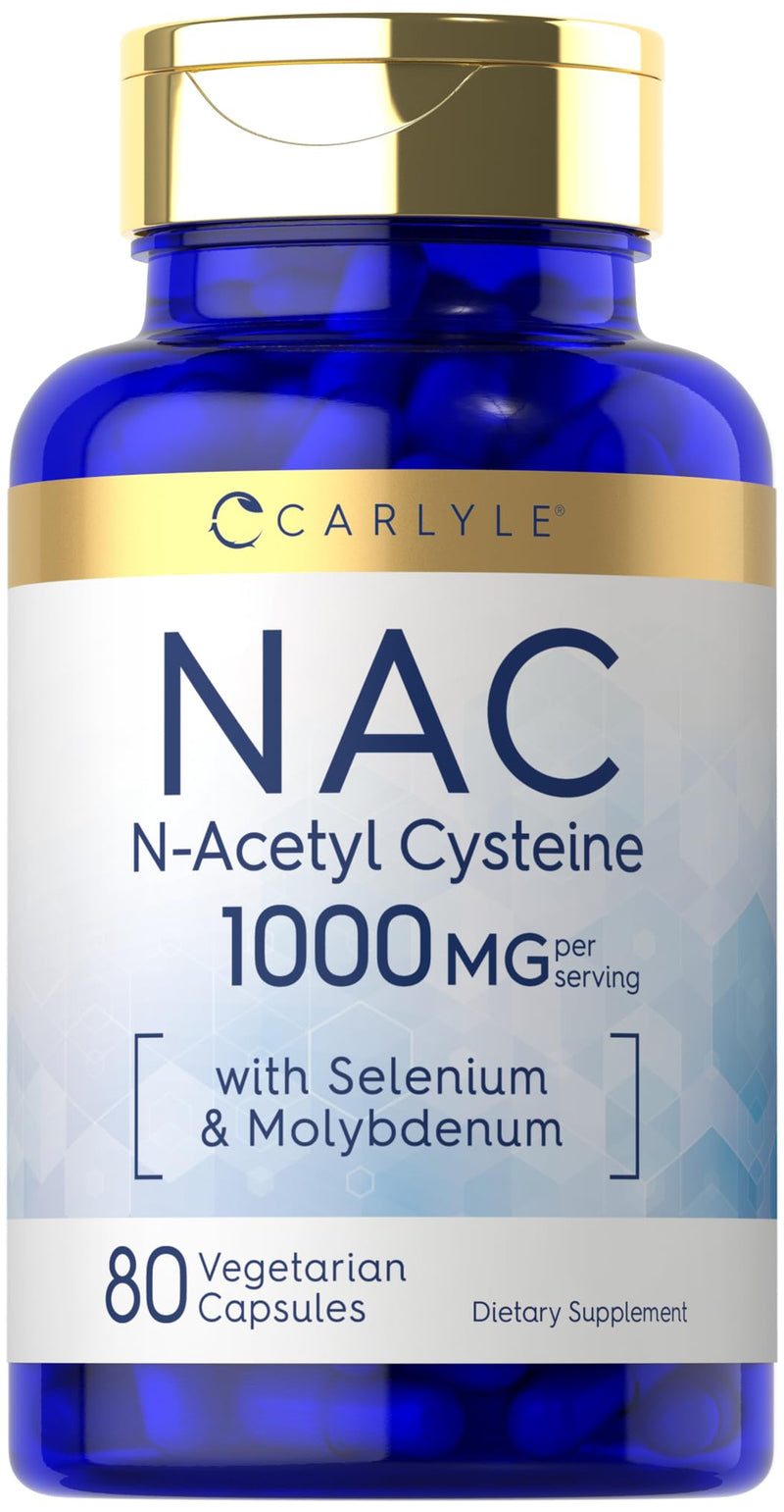 Carlyle NAC Supplement N-Acetyl Cysteine | 1000 mg | 80 Capsules | with Selenium & Molybdenum | Vegetarian, Non-GMO & Gluten Free