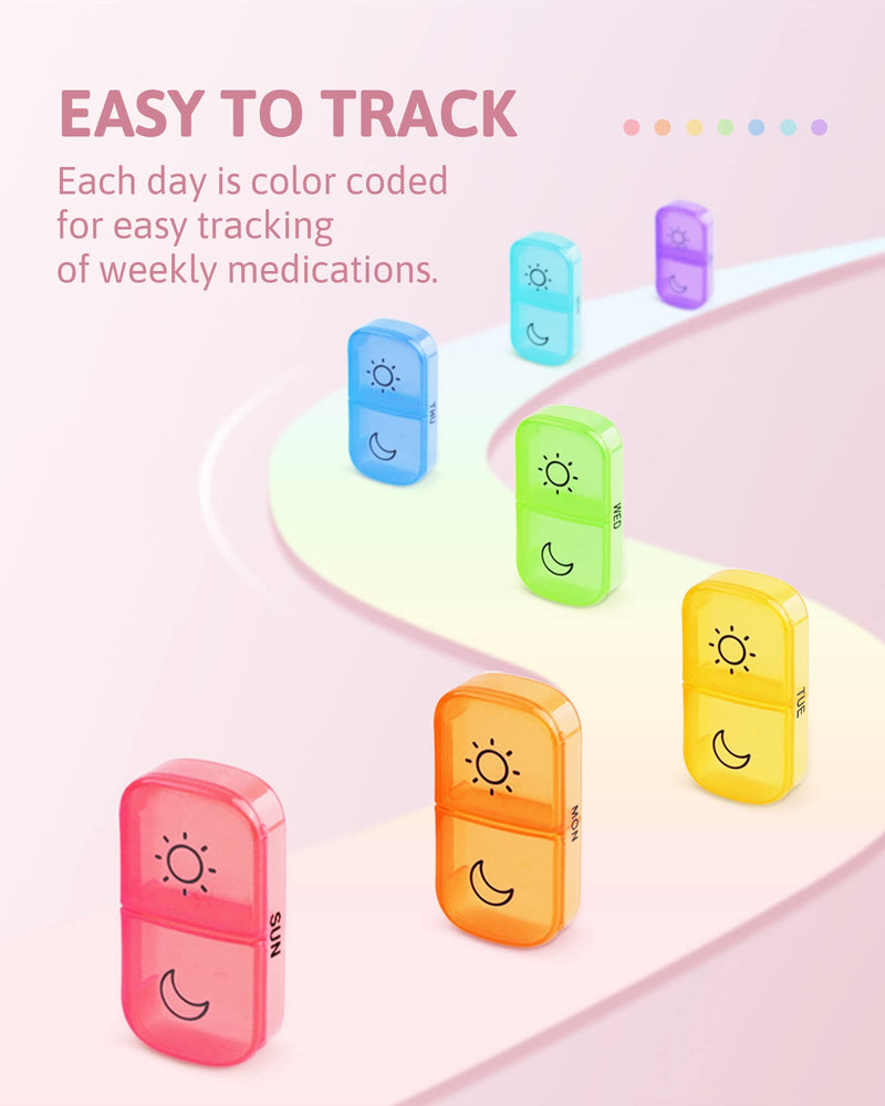 [Australia] - Weekly Pill Organizer 2 Times a Day with Same-Side Large Opening for Easy Filling & Retrieving, Color Tracking 7 Day AM PM Pill Box with Large BPA Free Pill Case for Vitamins, Fish Oils (Clear) 01-clear 