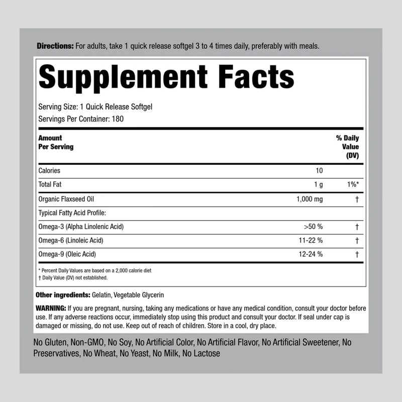 [Australia] - Piping Rock Flaxseed Oil 1000mg Softgel Capsules | 180 Count | Cold Pressed Supplement | Non-GMO, Gluten Free 
