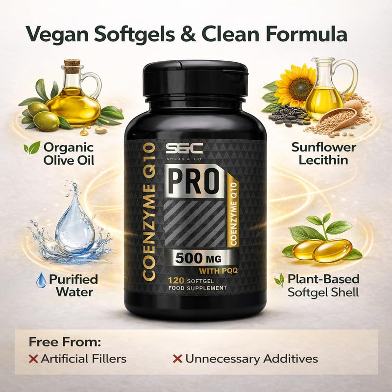CoQ10 500mg High Strength Capsules – 300 Vegan Softgels with PQQ, Omega 3, Sunflower Lecithin & BioPerine – High Absorption Coenzyme Q10 Supplement – Energy, Heart & Cellular Support – 2 Daily