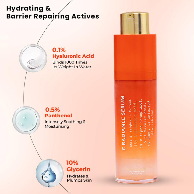 TRUTH & BEAUTY Vitamin C Serum for Face With Hyaluronic and Ferulic Acid, Boost Skin Collagen,Hydrate & Plump Skin, Anti Aging & Wrinkle Facial Serum - 1.01 Fl Oz Advance Advance C Radiance Serum