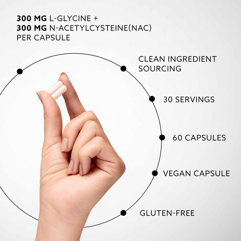 PUROVITALIS GlyNAC Clarity, Glycine + NAC Supplement, 600mg Each, Supports Glutathione, Cellular Health & Healthy Ageing, 1-Month Supply (60 Vegan Capsules)