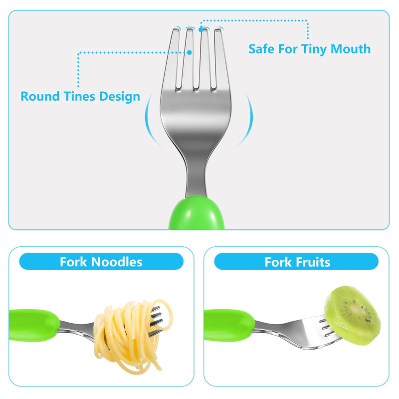 [Australia] - Lehoo Castle Toddler Utensils, 6pcs Kids Silverware, Safe Stainless Steel Fork and Spoon Set, Children Flatware Set, Includes 3 Spoons and 3 Forks (Dinosaur) Blue + Green 