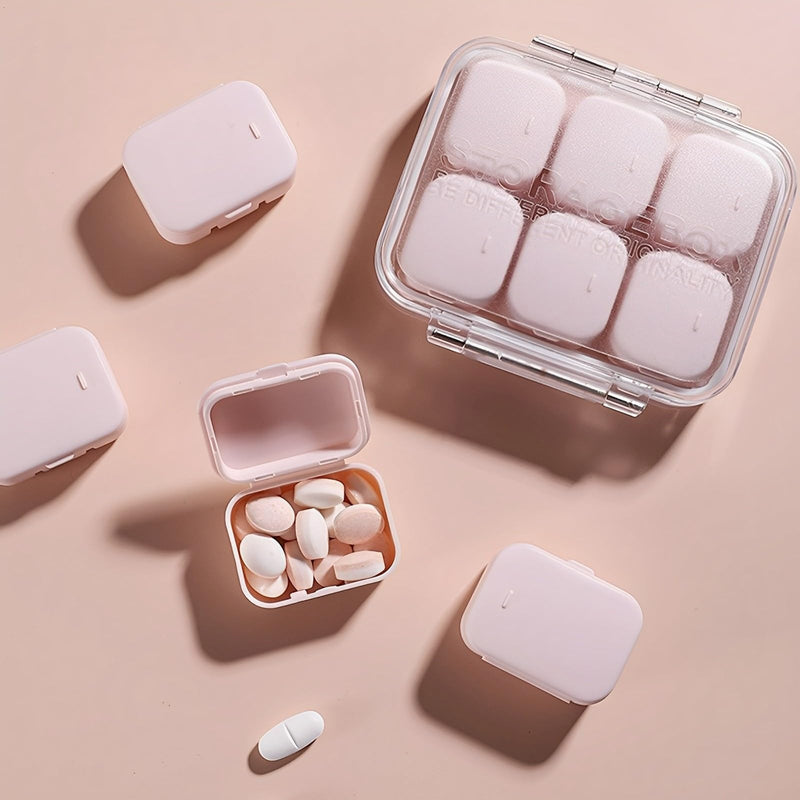 Pill Organizer SOFISO 4/6 Grid Free Assembly Travel Medicine Organizer | 10 Day Pill Organizer Portable Pill Box Waterproof Pill Case Daily Medication Carry Case for Vitamins, Fish Oils, Supplements Pink