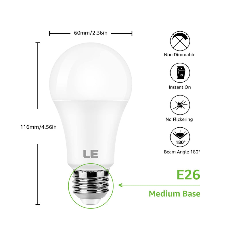 [Australia] - LE 100W Equivalent LED Light Bulbs, 14W 1500 Lumens Daylight White 5000K Non-Dimmable, A19 E26 Standard Base, 10000 Hour Lifetime, Pack of 6 