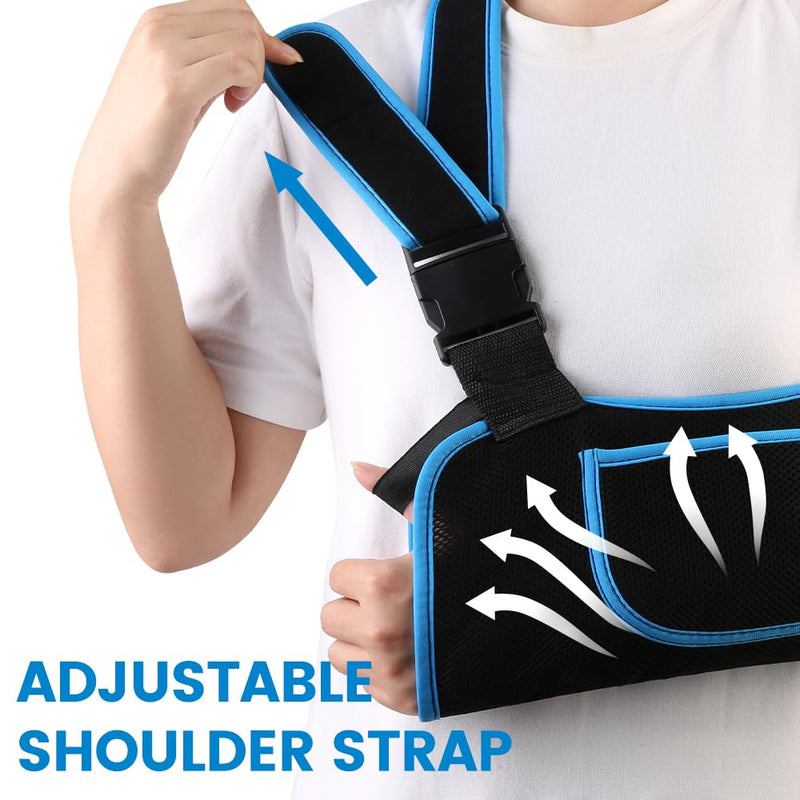 Arm Sling Shoulder Immobilizer for Men and Women, Adjustable Rotator Cuff Support Brace, Fit Left or Right, Comfortable Medical Slings for Elbow and Wrist Injury, Forearm Fracture, Surgery Recovery M (12–14") Black/Blue 1