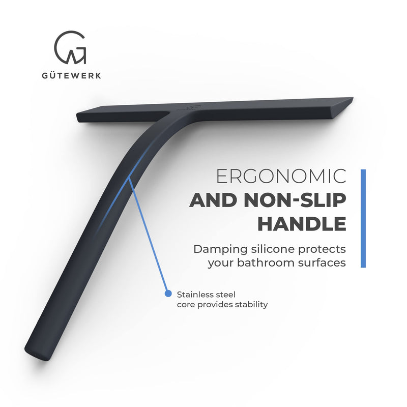 [Australia] - GÜTEWERK Shower Squeegee for Glass Doors, Squeegee for Shower Glass Door, Rubber Shower Squeegee for Shower Doors, Shower Door Squeegee for Window Cleaning, Shower Glass Squeegee - Black - 9 Inch 9 Inches 