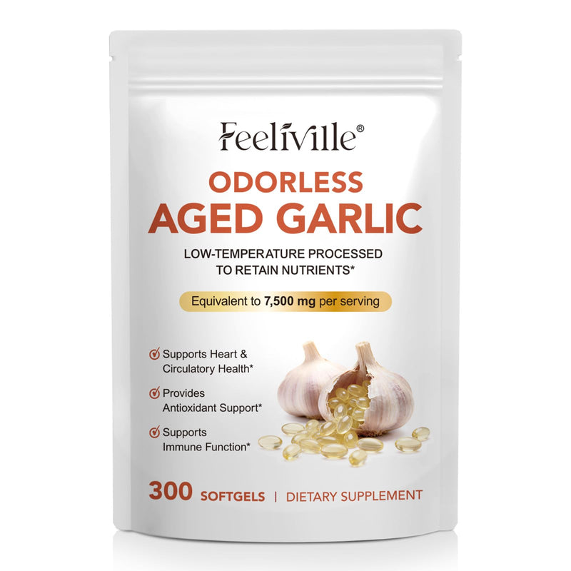 Aged Garlic Extract Capsules | 300 Softgels | Odourless Garlic Capsules | High Strength | Cold Pressed | Non-GMO, Gluten-Free, Heart Health, Antioxidant & Immune Support