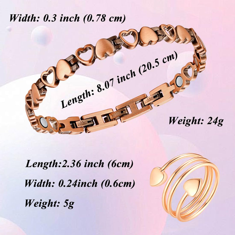 [Australia] - Vicmag Copper Bracelet for Women Strength Magnetic Bracelets 99.9% Pure Copper Jewelry Adjustable Love Rose Gold Ring 