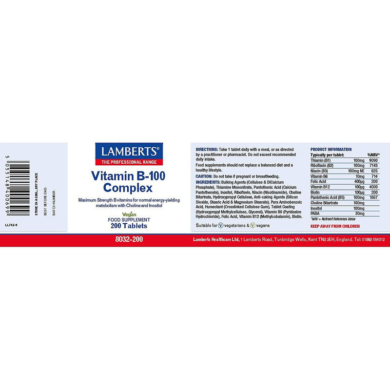 Lamberts Vitamin B-100 Complex - 200 tablets