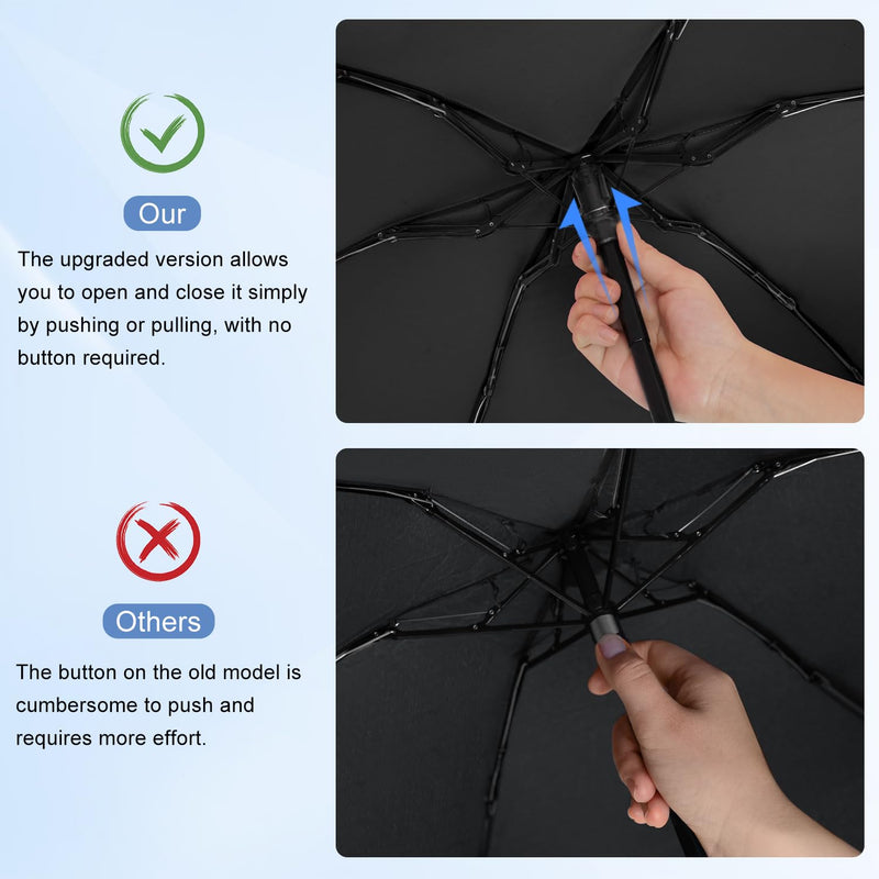 Mini Travel Umbrella, Ultra Waterproof Flat Compact Small for Pocket Purse | Super Waterproof, Foldable Flat Design, Ultra Compact 6-Fold to 5.9 Inch, Lightweight Portable Fits Light Rain 02.Black 2pcs