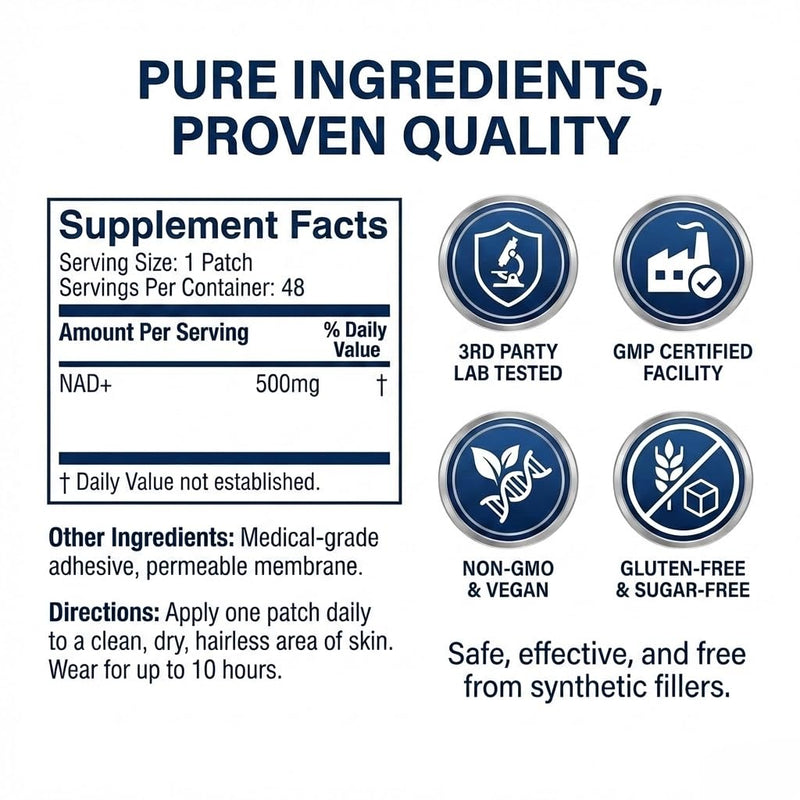 NAD Patches, NAD and Resveratrol, Daily Cellular Wellness Support, Gentle Topical Application for Active Adults, 48 Counts 48 count (Pack of 1)