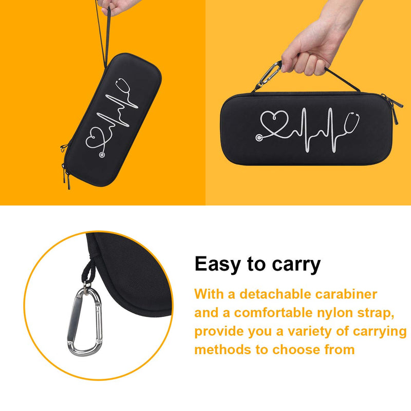 [Australia] - BOVKE Hard Stethoscope Case for 3M Littmann Classic III, Lightweight II S.E, Cardiology IV Diagnostic, MDF Acoustica Deluxe Stethoscopes - Extra Room for Taylor Percussion Hammer and Penlights, Black 