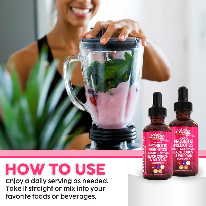 [Australia] - Liquid Probiotics for Women Drops with Chasteberry, Black Cohosh, Prebiotics, Digestive Enzymes, Evening Primrose Oil, Wild Yam, Cranberry Dmannose and Iron Vitamin D3 K2 Clean Nutra Bella Biotics (2) 2 