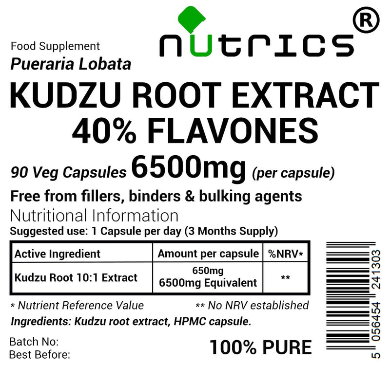 6500mg (per Capsule) KUDZU Root 10:1 Extract 90 V Capsules 40% Flavones Pueraria lobata Aqueous Extract -Strong One A Day Dietary Supplement (90)