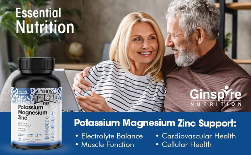 [Australia] - Magnesium Potassium Supplements w/Zinc - 90 Capsules - Magnesium Potassium Zinc for Vascular Health – High Absorption Vegan Potassium Magnesium Supplement for Leg Cramps & Sleep 90 Count (Pack of 1) 