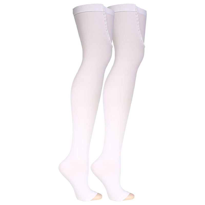 [Australia] - Truform Surgical Stockings, 18 mmHg Compression for Men and Women, Thigh High Length, Open Toe, Beige, White, Large Large (1 Pair) 