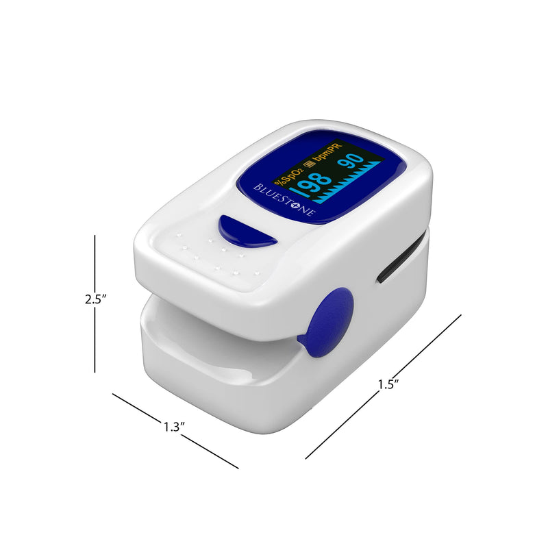 Finger Pulse Oximeter - Portable Fingertip Sensor Monitors Blood Oxygen Level and Heart Rate - Includes Carrying Case and Lanyard by Bluestone