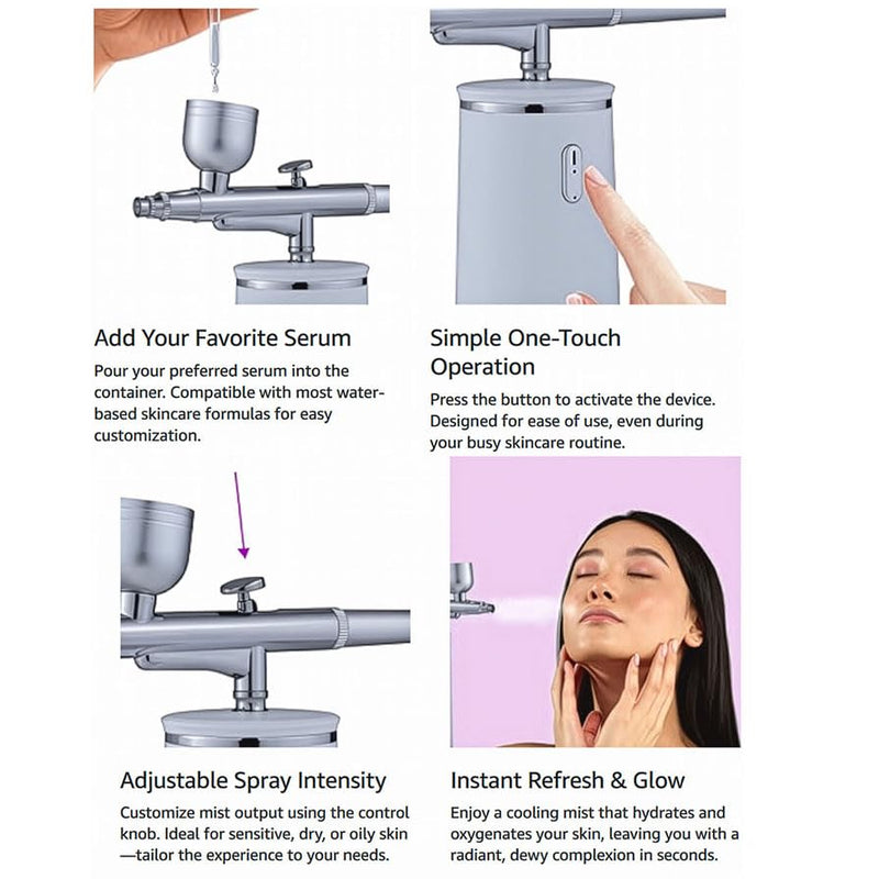 [Australia] - Facial Mist Spray Machine – 0.3mm Oxygen Micro Mist for Toner & Serum Infusion | High-Pressure Hydration & Skin Cooling Steamer for Home & Salon Use – Koli Z2 