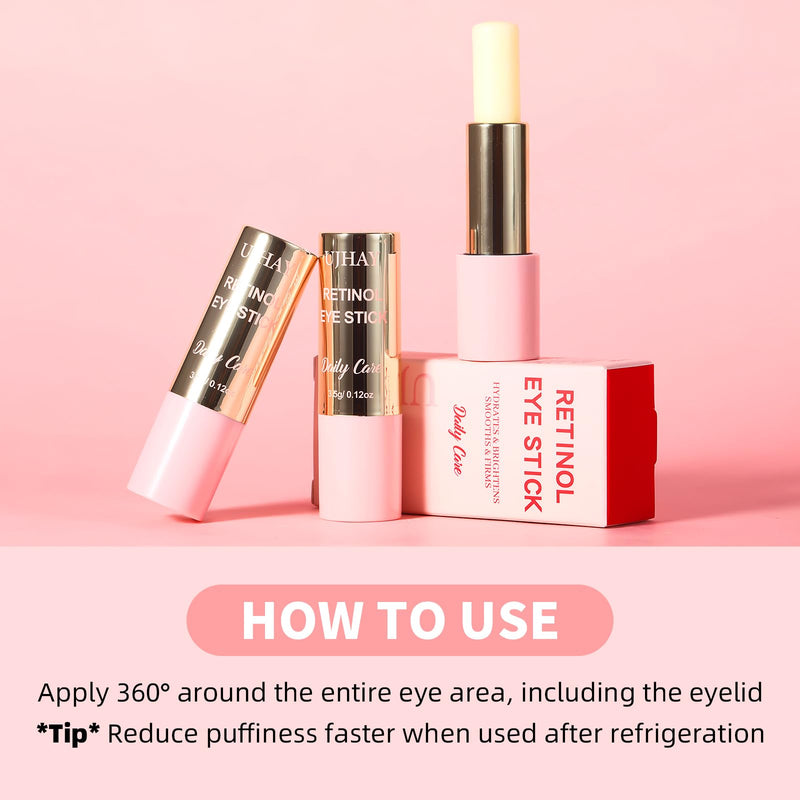 UJhay Retinol Eye Stick, Anti-Aging Eye Balm with Caffeine & Vitamin C, Reduces Wrinkles Dark Circles Puffiness Under-Eye Bags, Hydrating Firming Eye Cream