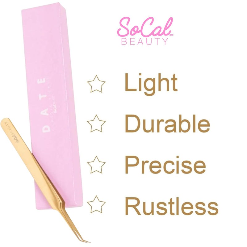 Date Classic Pickup Lash Tweezer by SoCal Beauty | Precision Gold Eyelash Tweezer for Eyelash Extensions, Hand-Tested with 1mm Guide – Ideal Lash Tweezer for Eyelash Extension 1