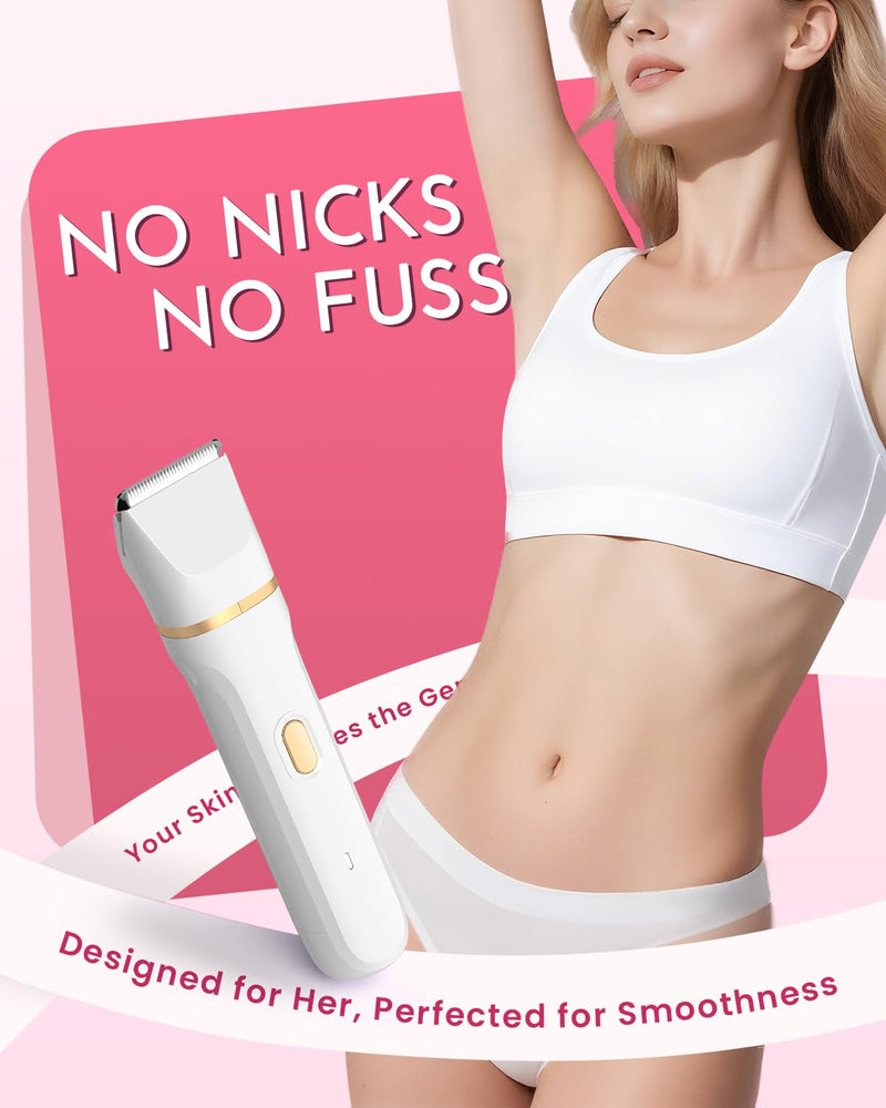 Bikini Trimmer for Women - 5 in 1 Electric Razors for Ladys Pubic Facial Nose Body Leg Hair Removal, Waterproof Electric Shaver for Women Private Area Sensitive Skin, Personal Hair Trimmer White