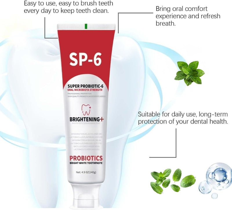[Australia] - Sp-6 Probiotics Whitening Toothpaste, Sp-6 Ultra Whitening Toothpaste, Enhanced Formula with Enamel-Safe, Fluoride-Free, Fresh Breath Mint Flavor for Oral Health (2) 2 