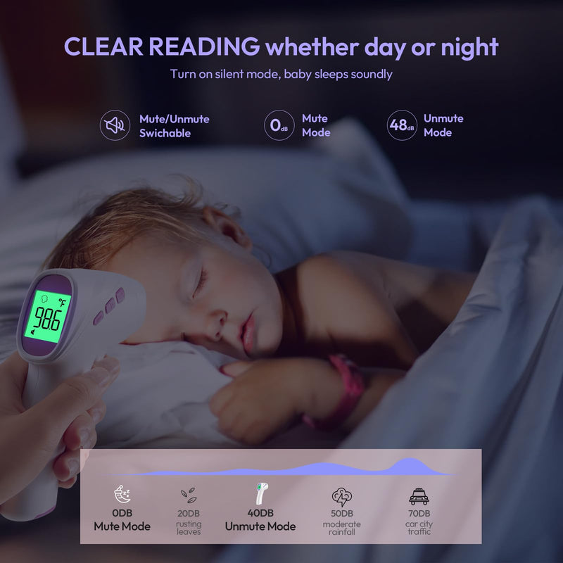 [Australia] - Forehead Thermometer for Adults, Kids & Babies, No-Touch Infrared Thermometer, Digital Thermometer with LCD Backlight Display, Fever Alarm and 1s Instant Reading - Purple 