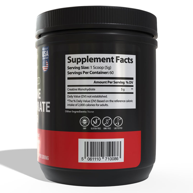 Creatine Monohydrate Micronized Powder 300g – Pure Creatine for Women & Men, 20% More Strength, Gluten-Free, Non-GMO, High Absorption Creatine Powder – 60 Servings (2 Month Supply)