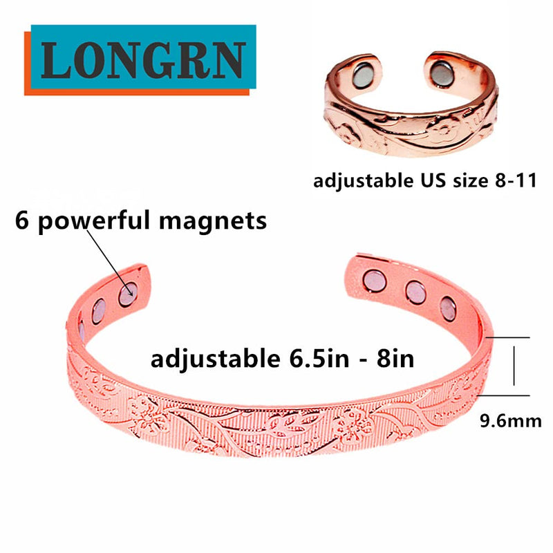 [Australia] - LONGRN-Pure Copper Magnetic Ring & Bracelet Adjustable Size for Women 