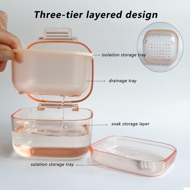 [Australia] - Denture Bath Box,Denture Case,Three-Layer Retainer Case,Non Full Denture Cup,Mouth Guards Holder,Part Removable False Teeth Soak Container,Retainer Clean Box(orange) Size:3.15 * 2.08 * 3.35 orange 
