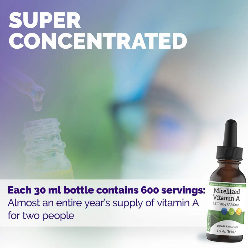 [Australia] - Micellized Vitamin A Drops | Liquid Vitamin A Supplement for Men & Women | Premium Liquid Palmitate & Beta Carotene Drops - 1,507mcg RAE - Equivalent to 5025IU per Drop | 1 Oz 