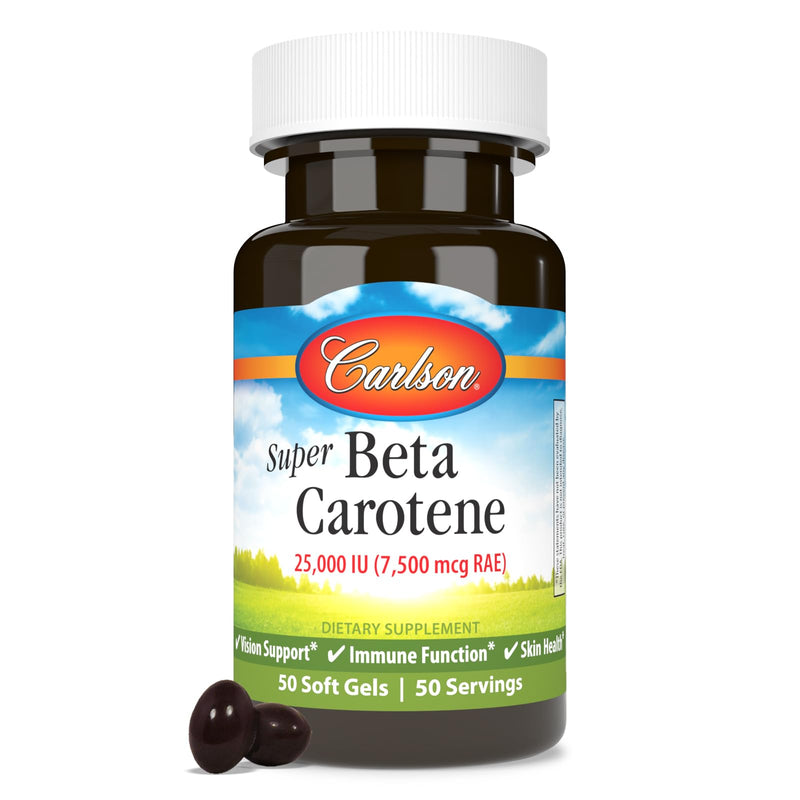 [Australia] - Carlson - Super Beta Carotene, 25000 IU (15 mg), Vitamin A as Beta Carotene, Bioavailable and Bioactive Form, Vision Health, Healthy Skin, 50 Softgels 