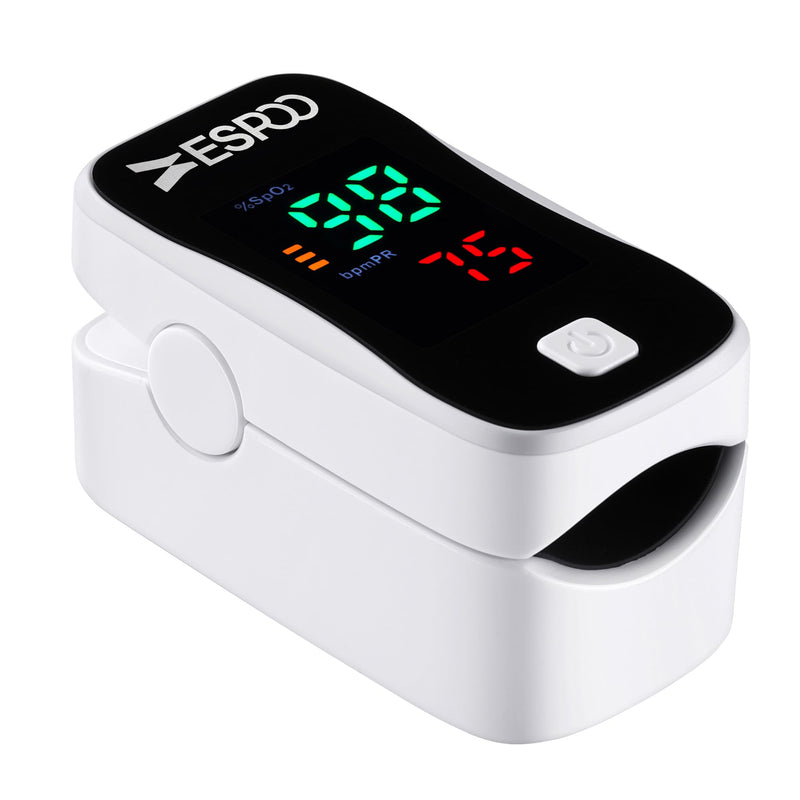 ESPOO Pulse Oximeter, Oxygen Monitor Fingertip with 2 AAA Batteries&Lanyard (White&Black)