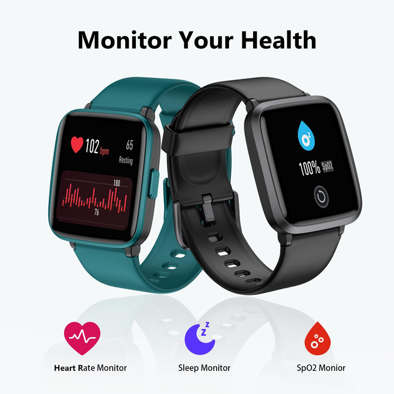 [Australia] - Fitness Tracker Watch, Step Tracker with Heart Rate, Blood Oxygen Sleep Monitor, 5ATM Waterproof Pedometer, Step Calorie Counter, Health Fitness Watch for Sports, Activity Tracker for Women Men Black 