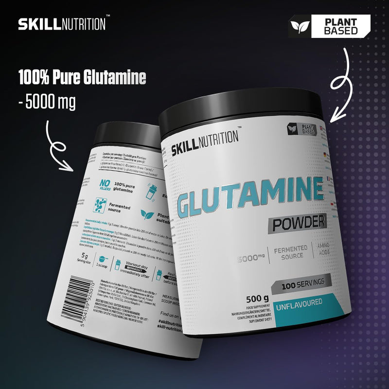 Skill Nutrition Glutamine - 500 g | L-Glutamine Powder | Supports Recovery & Muscle Rebuilding | Free from Sugar & Fillers | Vegan & Vegetarian-Friendly 500 (Pack of 1)