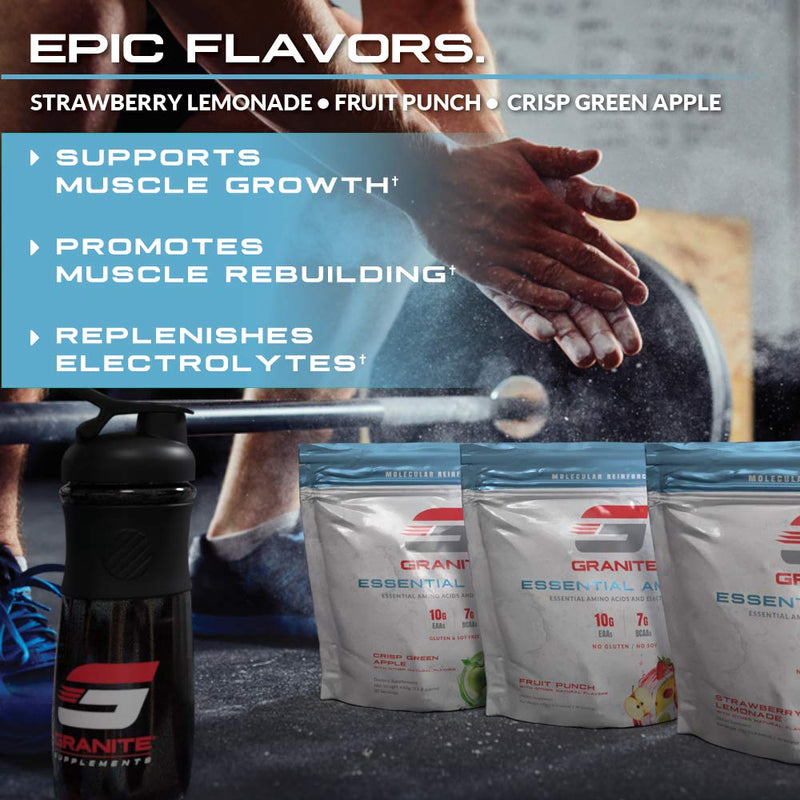 [Australia] - Granite Supplements Intra Workout Powder - Essential and Branch Chain Amino Acid Supplement for Pre-workout and Post-workout - BCAA Electrolyte Powder with Electrolytes - Strawberry Lemonade Flavor 