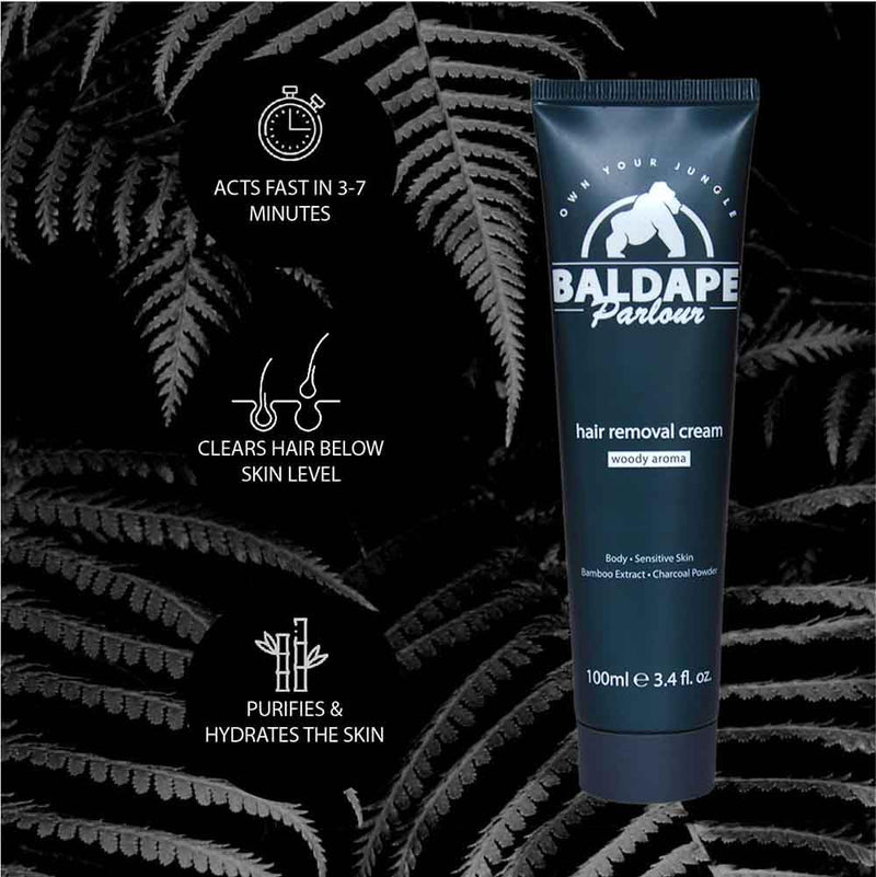 [Australia] - BALDAPE PARLOUR Body & Back Hair Removal Kit with Men's Depilatory Cream, Extendable Applicator & Loofah for Smooth, Hair-Free Results 