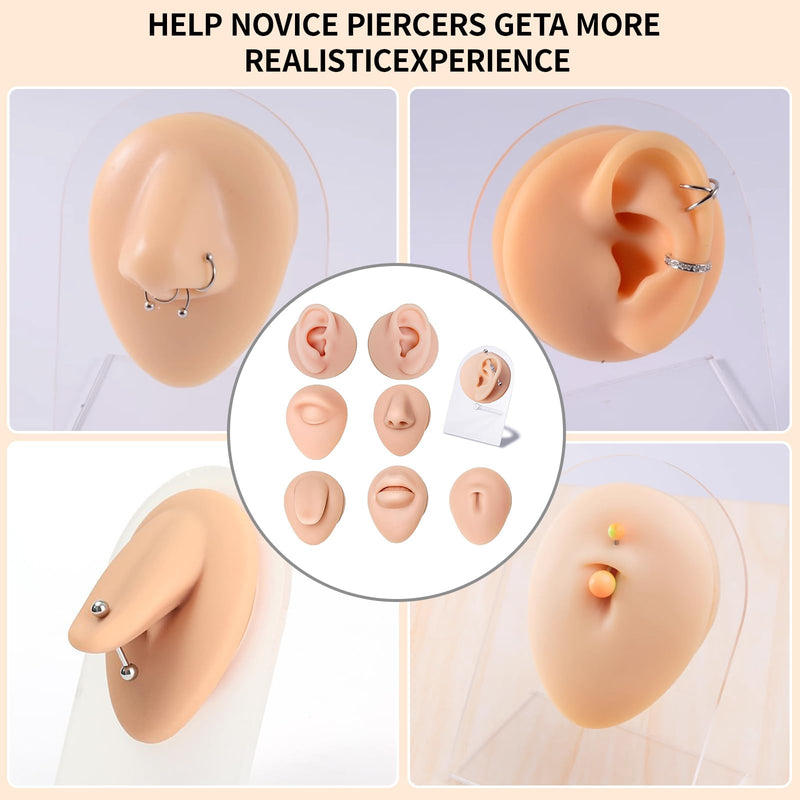 [Australia] - Piercing Kit Silicone Model Body Part Displays Set, 8pcs Soft Body Piercing Practice Model Kit with Display Holder,Soft Fake Tongue Mouth Nose Eye Navel Ear 5D Model Training Tool Kit for Piericng 