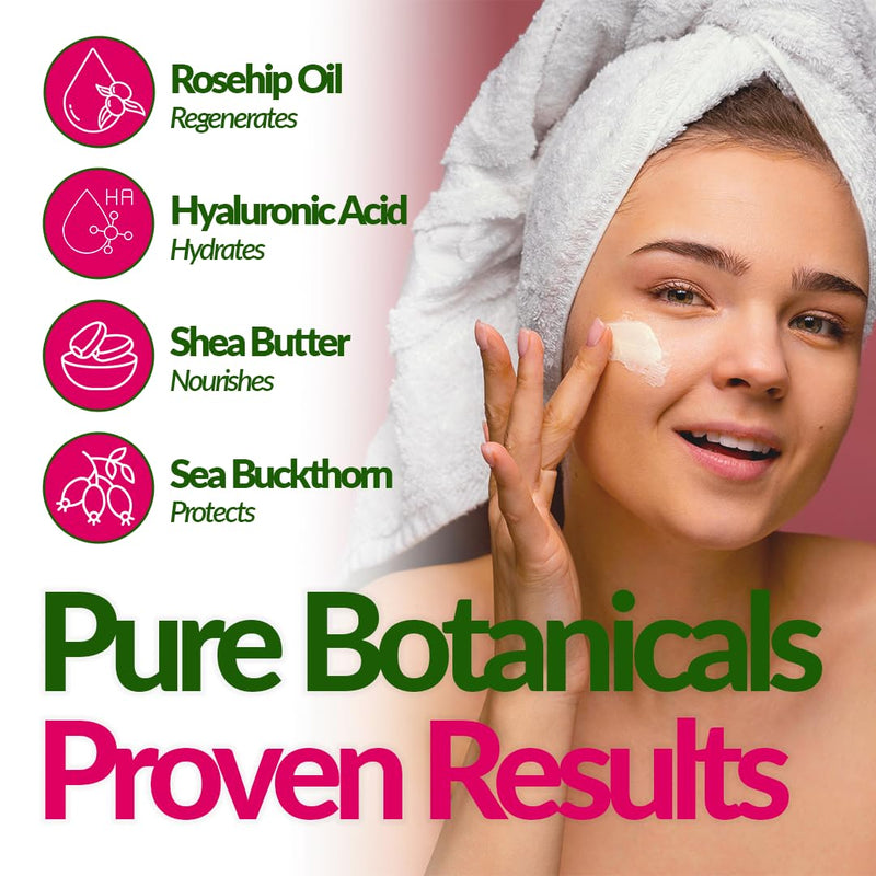 Face Cream - Moisturiser Face Men Women, Day & Night Cream with Rosehip Seed Oil, Shea Butter, Coconut Oil, Aloe Vera, Red Algae, Vegan, Non-Greasy, 50ml Face Moisturiser Rosa Mosqueta Day & Night Cream Pack of 1