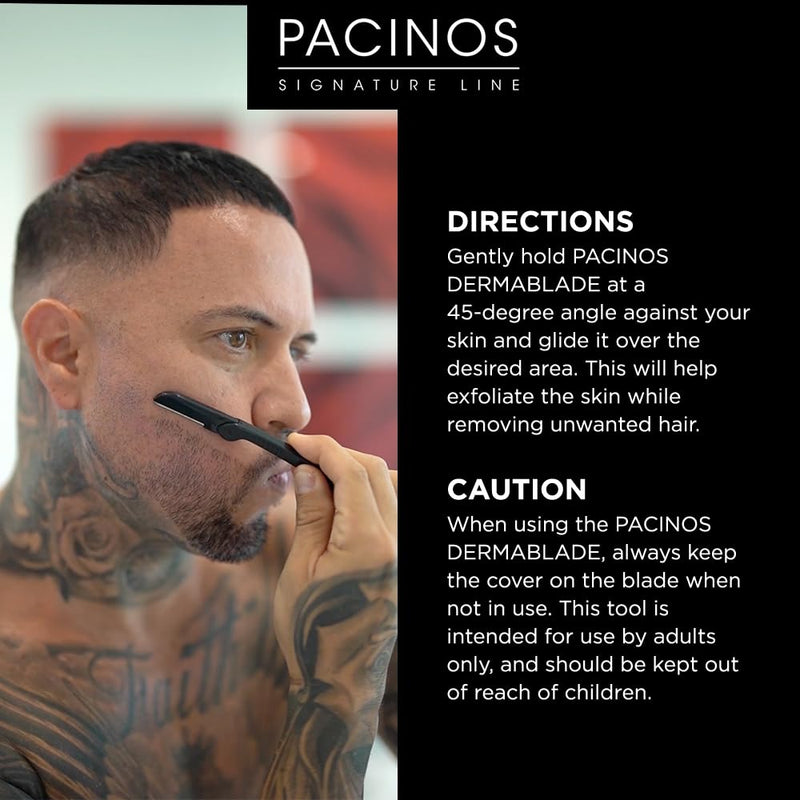 [Australia] - Pacinos Derma Blades for Men - Precision Straight Razor Beard Care Exfoliation Tool with 100% Stainless Steel Blades 3 Pack 