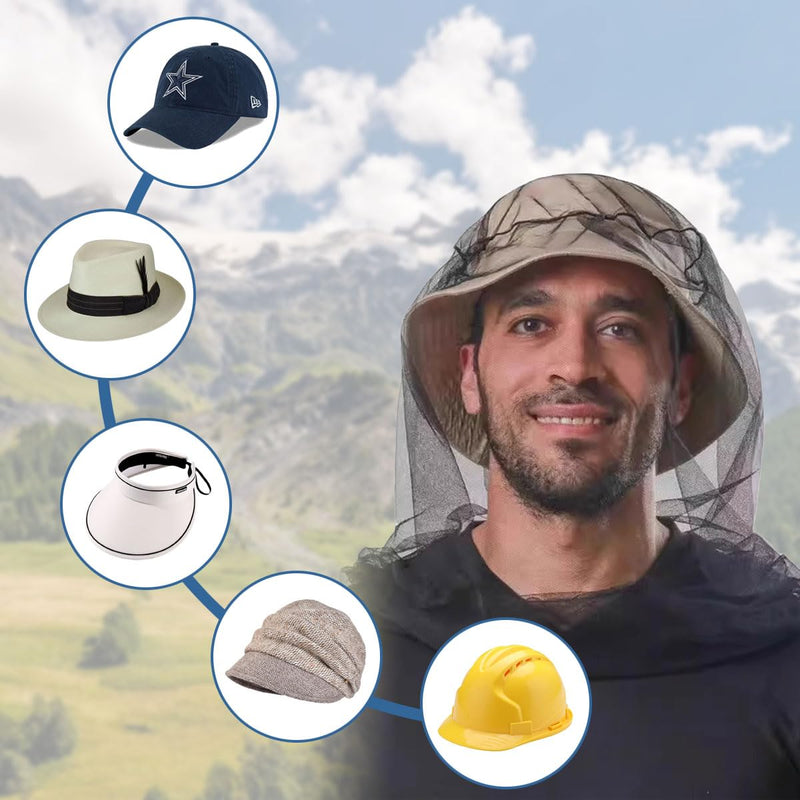 [Australia] - Pack of 2 mosquito net head for insects with carrying bag, head net face mesh head cover for outdoor, mosquito net hat for fishing, mosquito head net insect net for head, mosquito protection jungle 