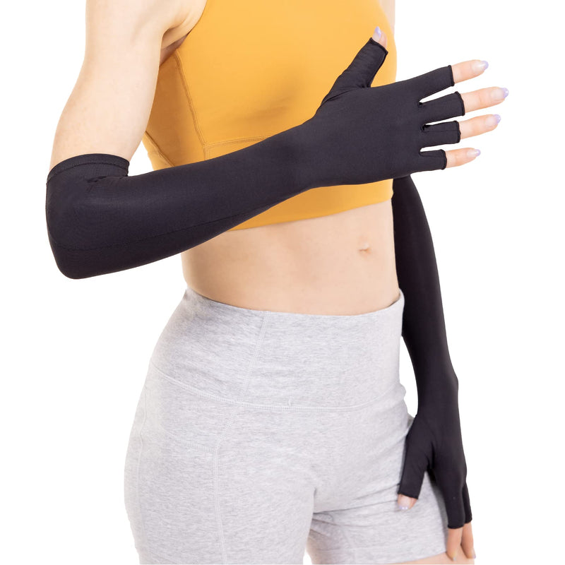 BraceAbility Compression Arthritis Gloves - Fingerless Copper Support for Carpal Tunnel and Hand Swelling Pain (Pack of 2) X-Large Black