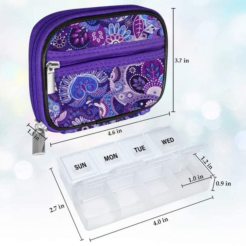 Serfeymi Weekly Travel Pill Organizer Pill Case for Purse with Removable 7 Day Pill Box, Fashionable Travel Medicine Organizer Pill Container for Medicine, Vitamin, Supplement - Bloom 01 + Purple 01 2 Cases + 2 Boxes C. Bloom 01 + Purple 01