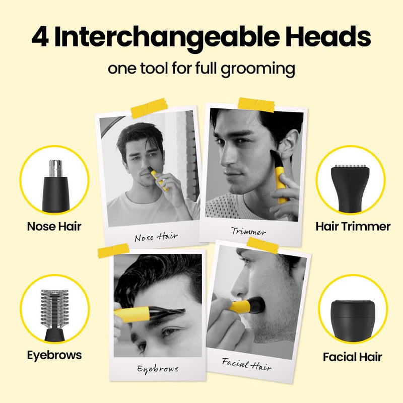 Gorilla Technique Nose Ear Hair Trimmer for Men, Rechargeable 4-in-1 Trimmer for Nose Ear Eyebrow Hair Removal, No Pull No Snag Grooming with High-Speed 10,000rpm Motor, 4 Heads 4 Head